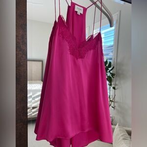 CAMI Pink Lace Trim Satin Cami